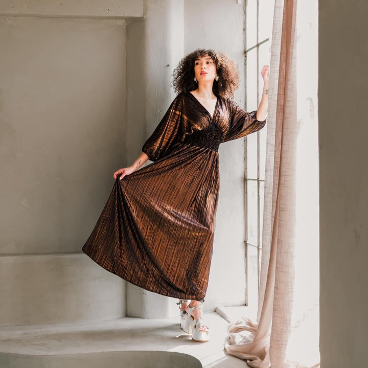 Colla Voce Dress in “Bronze Velvet”