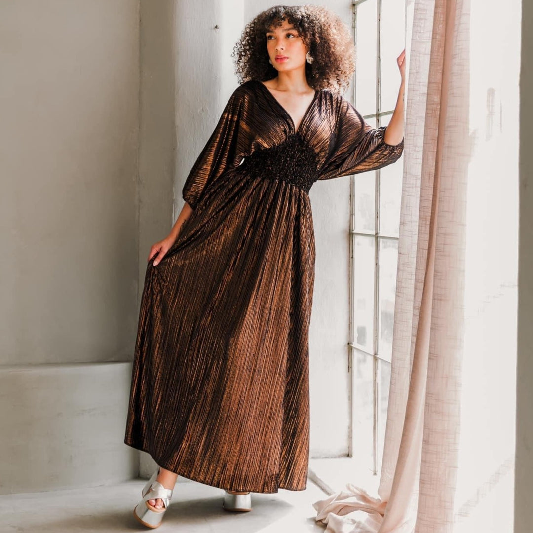 Colla Voce Dress in “Bronze Velvet”