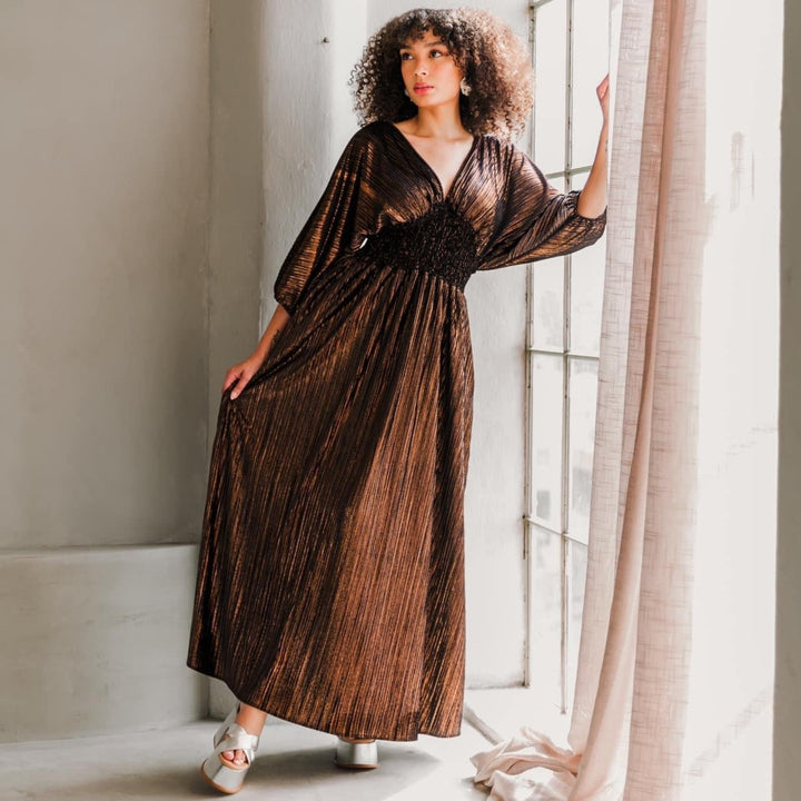 Colla Voce Dress in “Bronze Velvet”