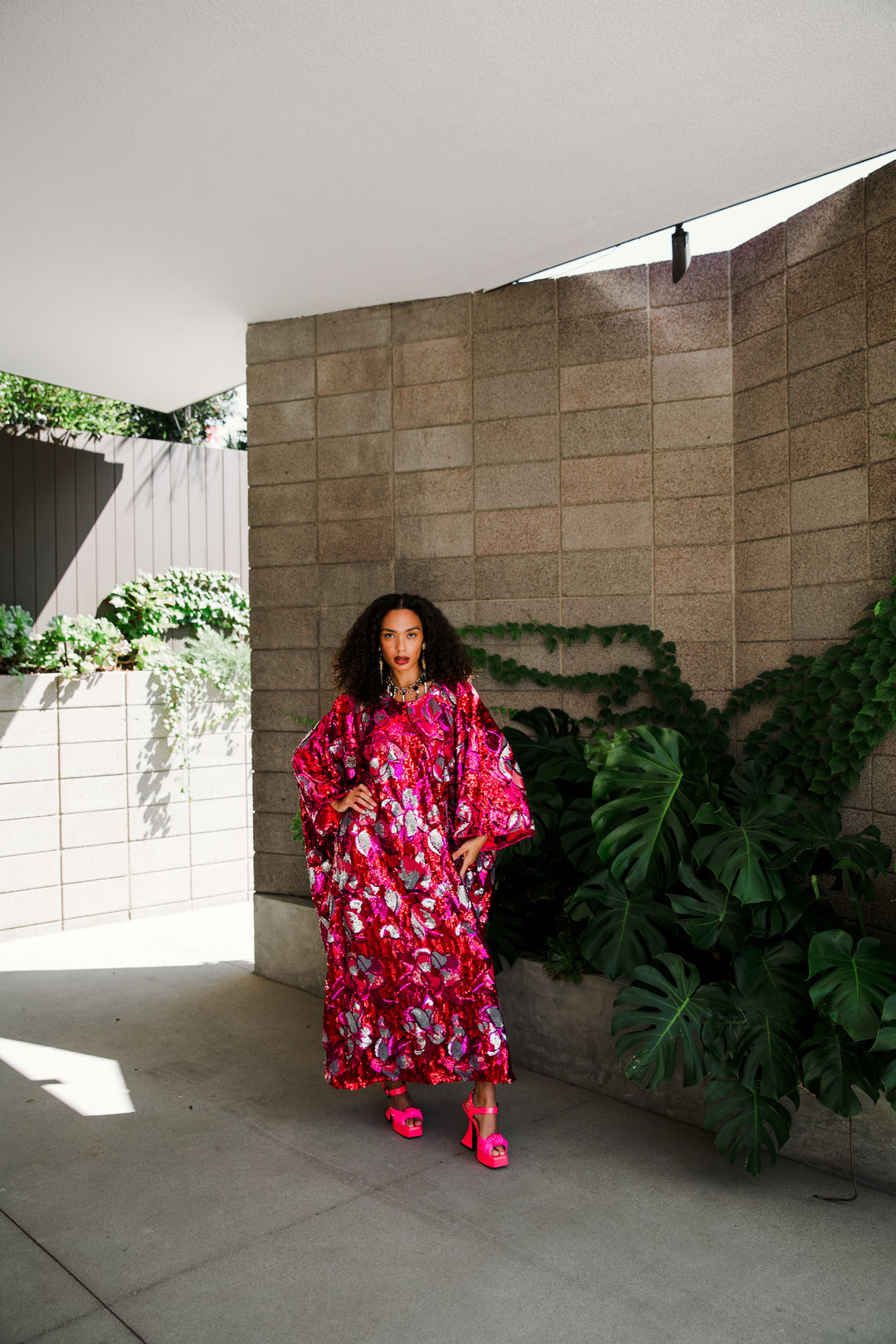 Runway Sequin Kaftan in "Disco Bouquet" (Red)