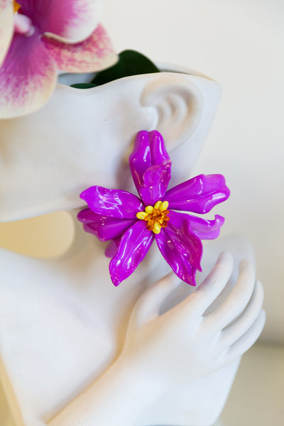 Humongous Tiki Flower Earrings (Purple)