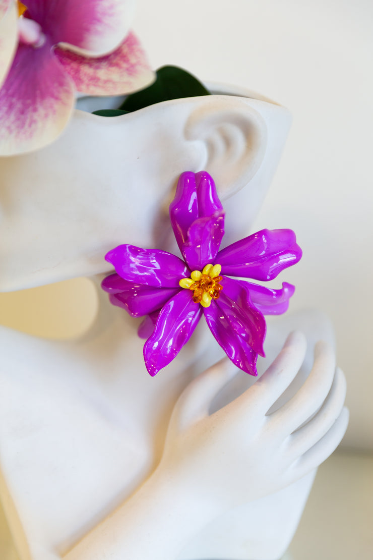 Humongous Tiki Flower Earrings (Purple)