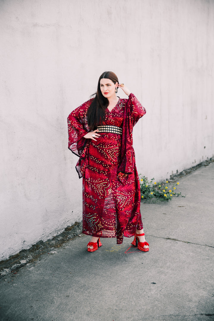 Runway Bohémienne Kimono Robe in “Stardust” (Cabernet)