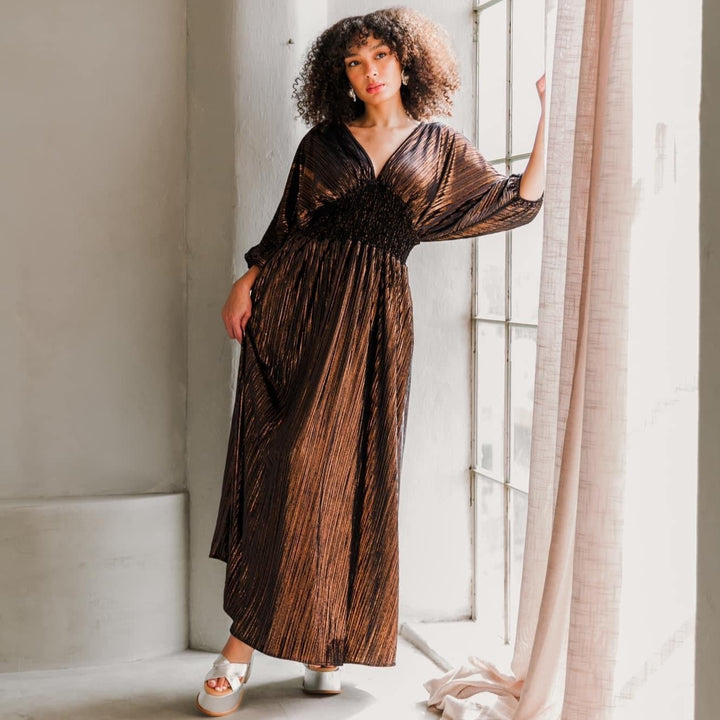 Colla Voce Dress in “Bronze Velvet”
