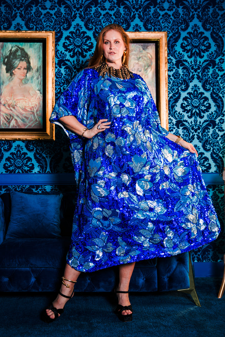 Runway Sequin Kaftan in "Disco Bouquet" (Blue)