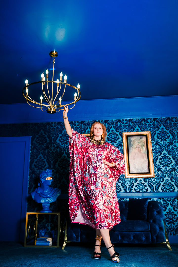 Runway Sequin Kaftan in "Disco Bouquet" (Pink)