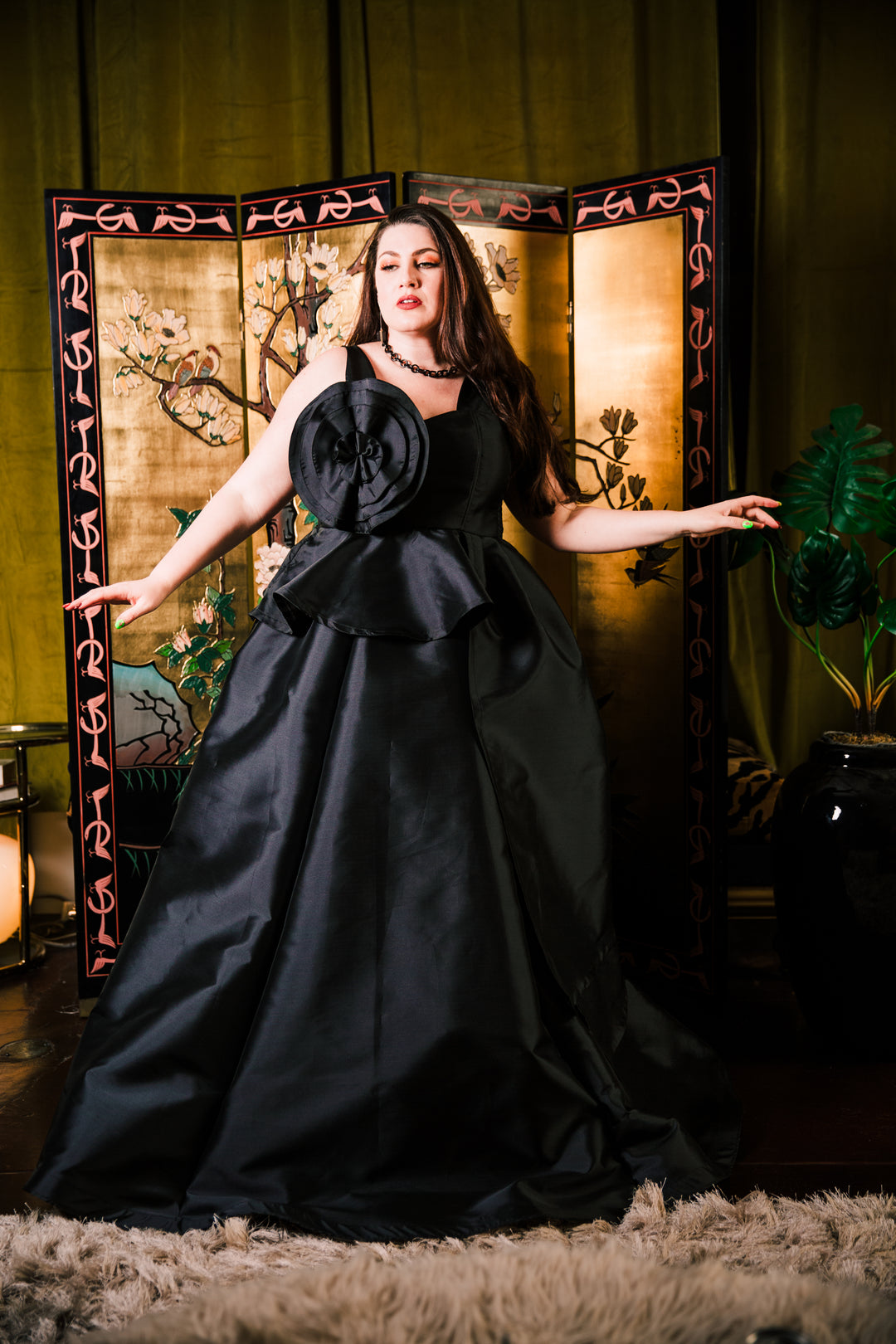 Fleur Peplum Top in "Black Taffeta"