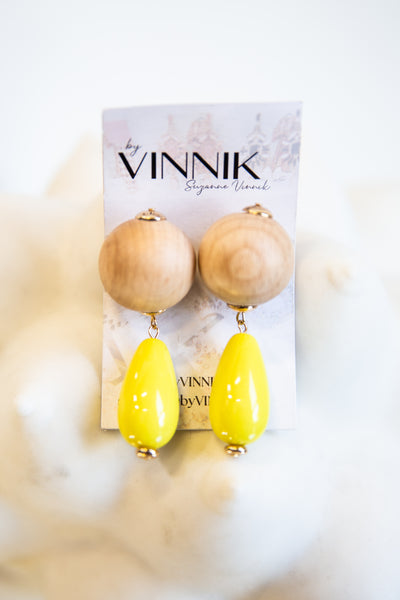 Wood Dangle Earrings (Yellow)