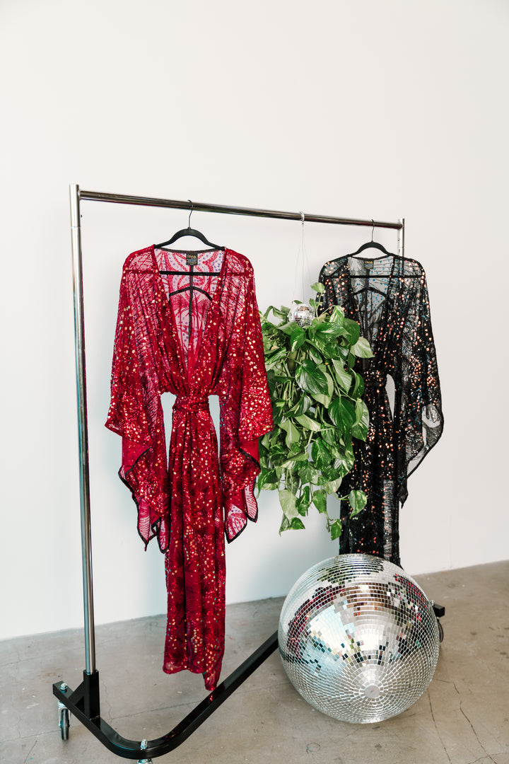 Runway Bohémienne Kimono Robe in “Stardust” (Cabernet)