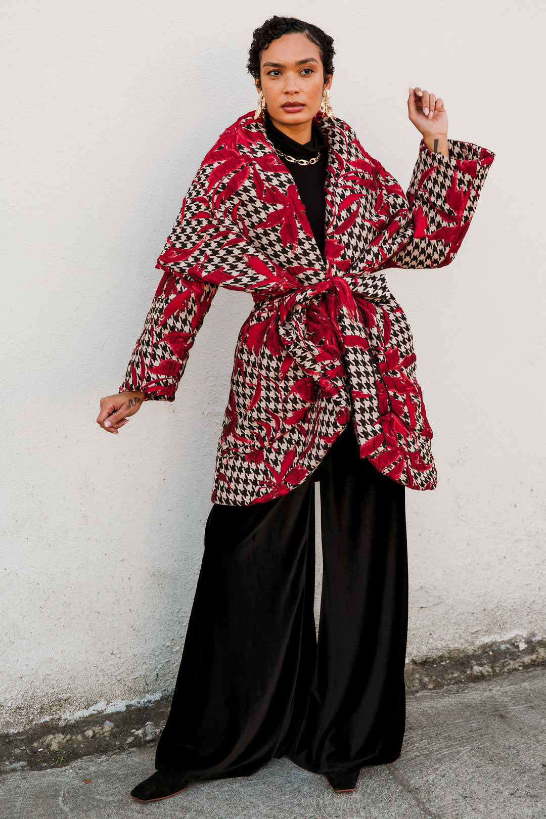 Cocoon Coat in "Piqué Houndstooth"