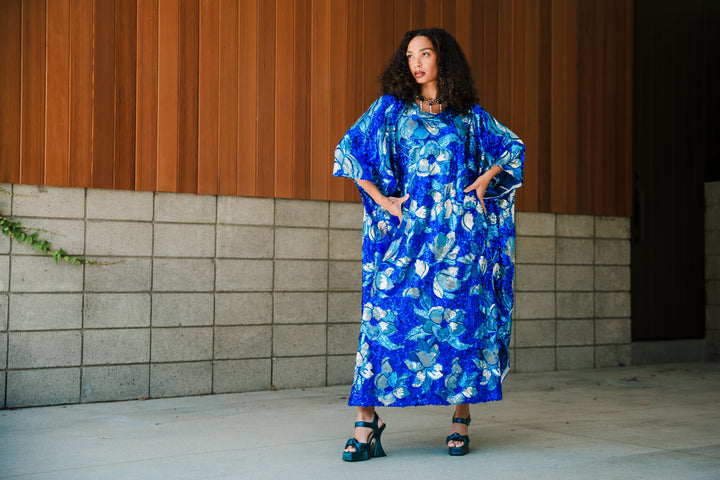 Runway Sequin Kaftan in "Disco Bouquet" (Blue)