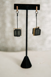 Escape From Paris: Gold Post Snake Chain Black Cube Dangle Earrings