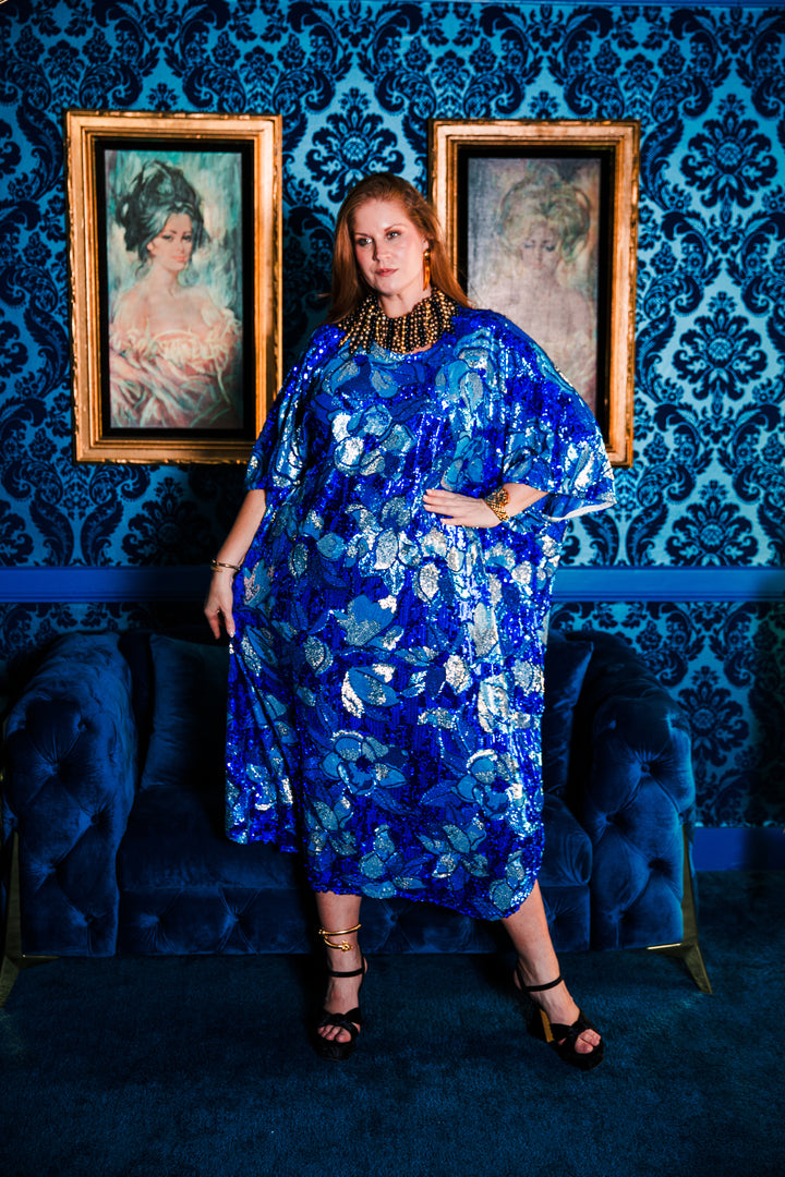 Runway Sequin Kaftan in "Disco Bouquet" (Blue)
