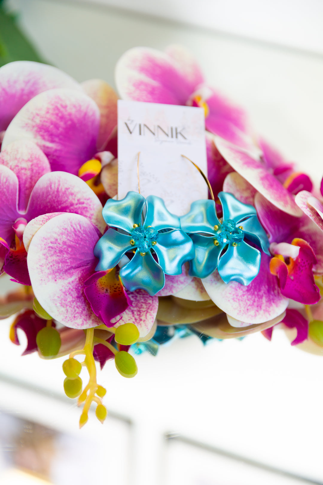 Metallic Flower Earrings (Ice Blue)