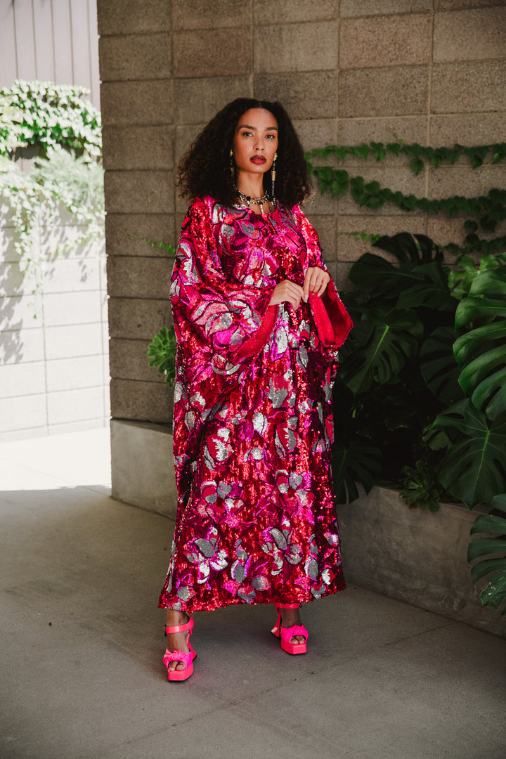 Runway Sequin Kaftan in "Disco Bouquet" (Red)