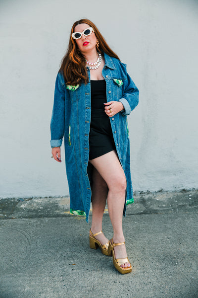 Denim Longline Jacket in “Mon Petit Chou"