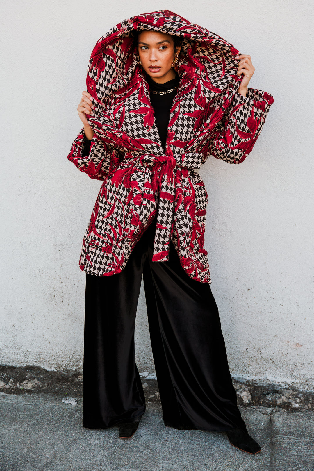 Cocoon Coat in "Piqué Houndstooth"