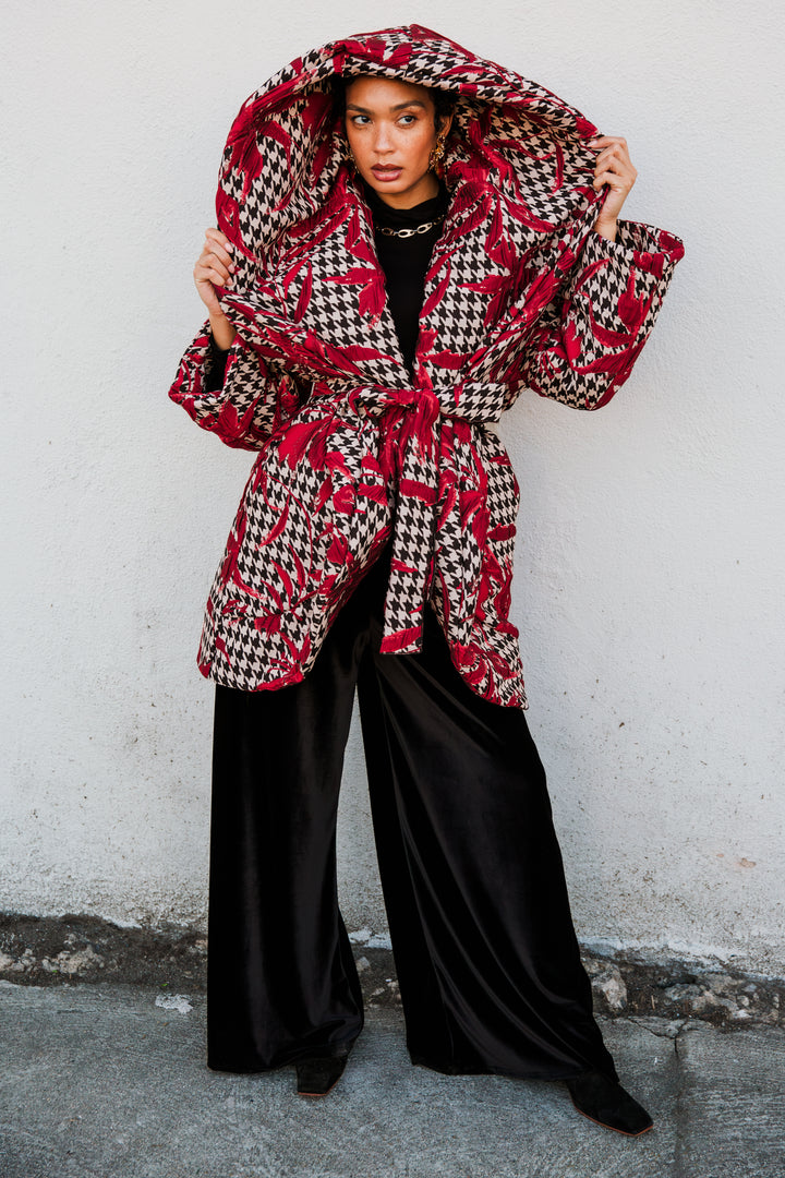Cocoon Coat in "Piqué Houndstooth"