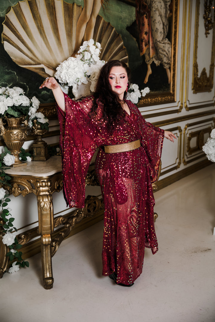 Runway Bohémienne Kimono Robe in “Stardust” (Cabernet)