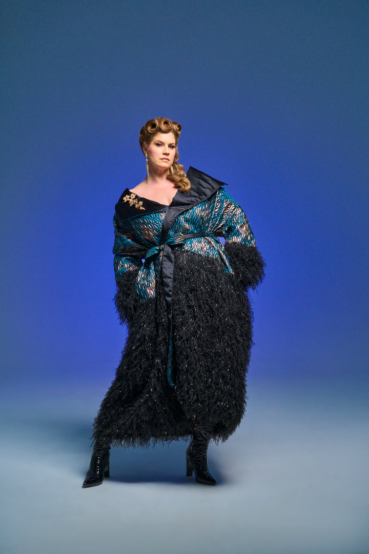 London Opera Coat in “Semiramide” (Teal)