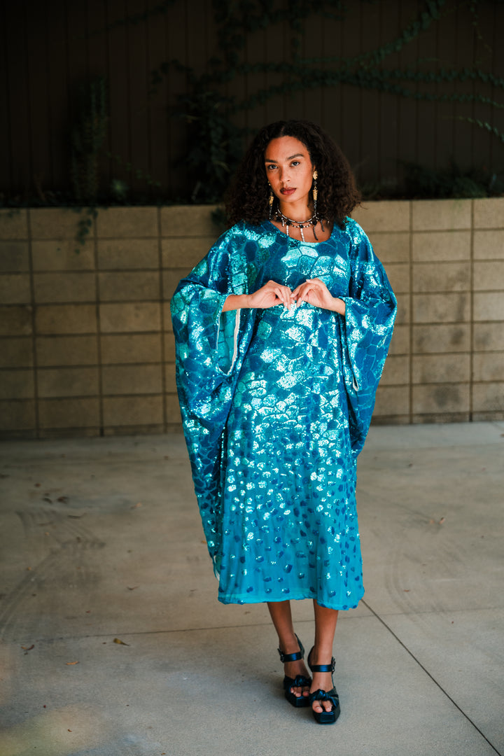 Runway Sequin Kaftan in "Good Luck" (Turquoise)