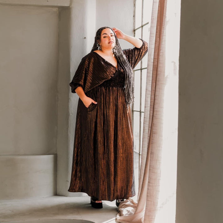 Colla Voce Dress in “Bronze Velvet”