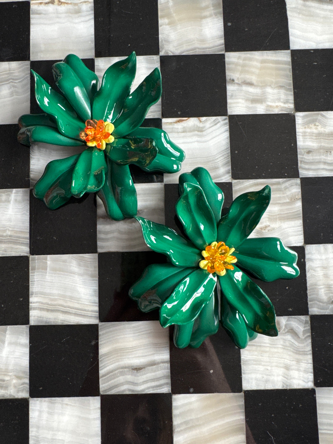 Humongous Tiki Flower Earrings (Green)