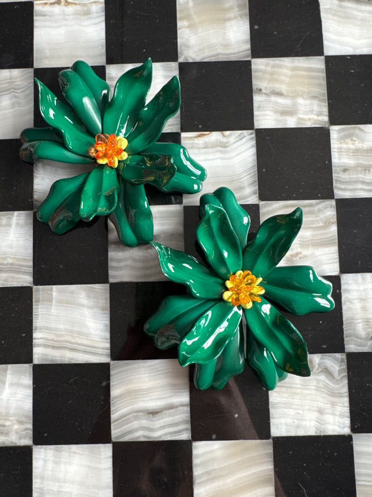 Humongous Tiki Flower Earrings (Green)