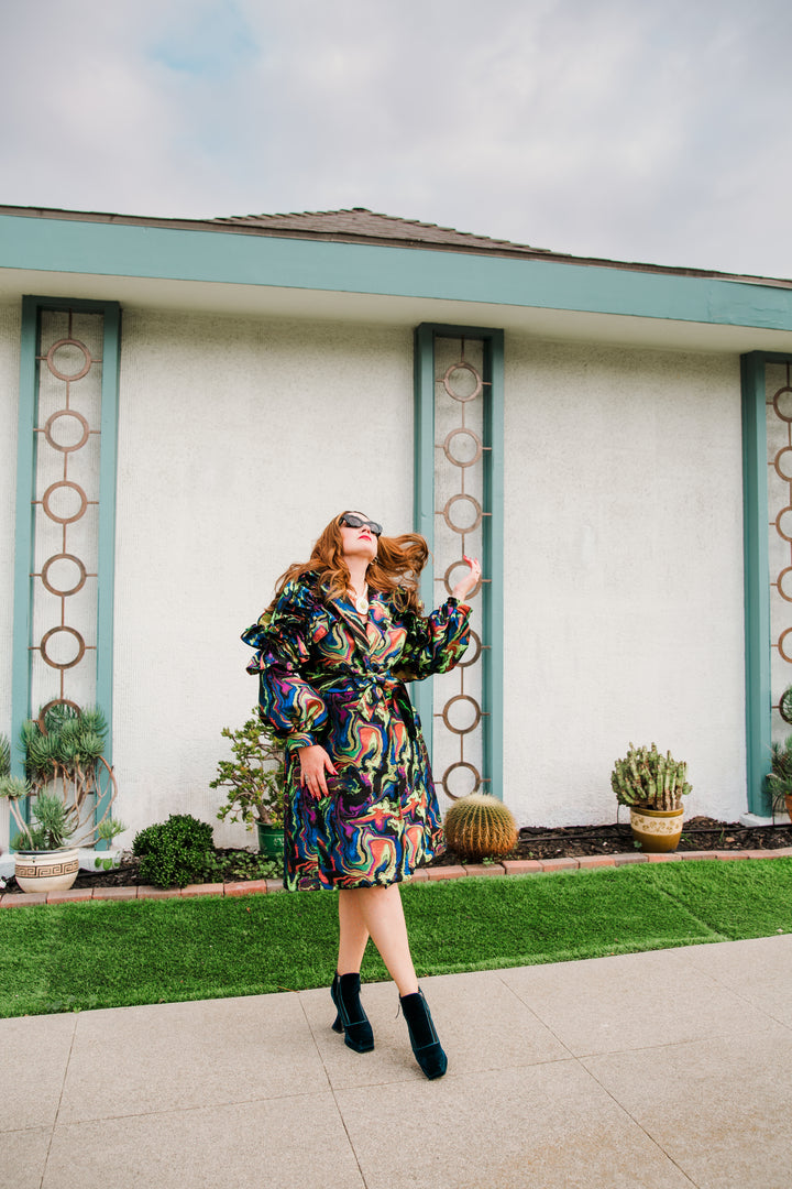 Ruffle Trench Coat in “Brat Marble”