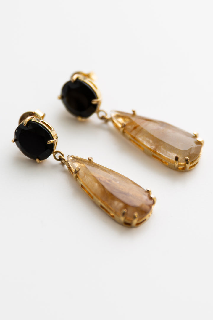 Brazilian Onyx and Smoky Quartz Agate Earrings
