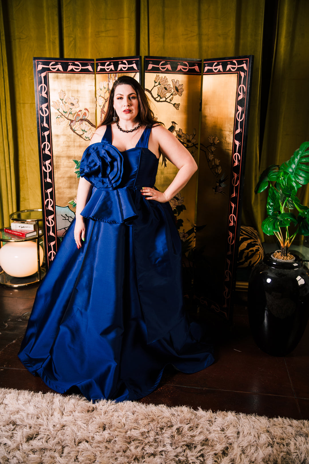 Fleur Peplum Top in "Navy Taffeta"