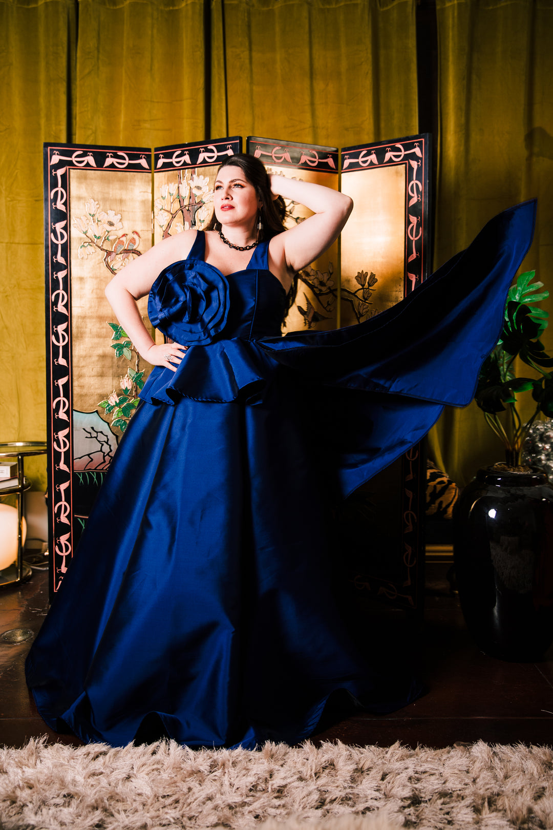 Fleur Peplum Top in "Navy Taffeta"