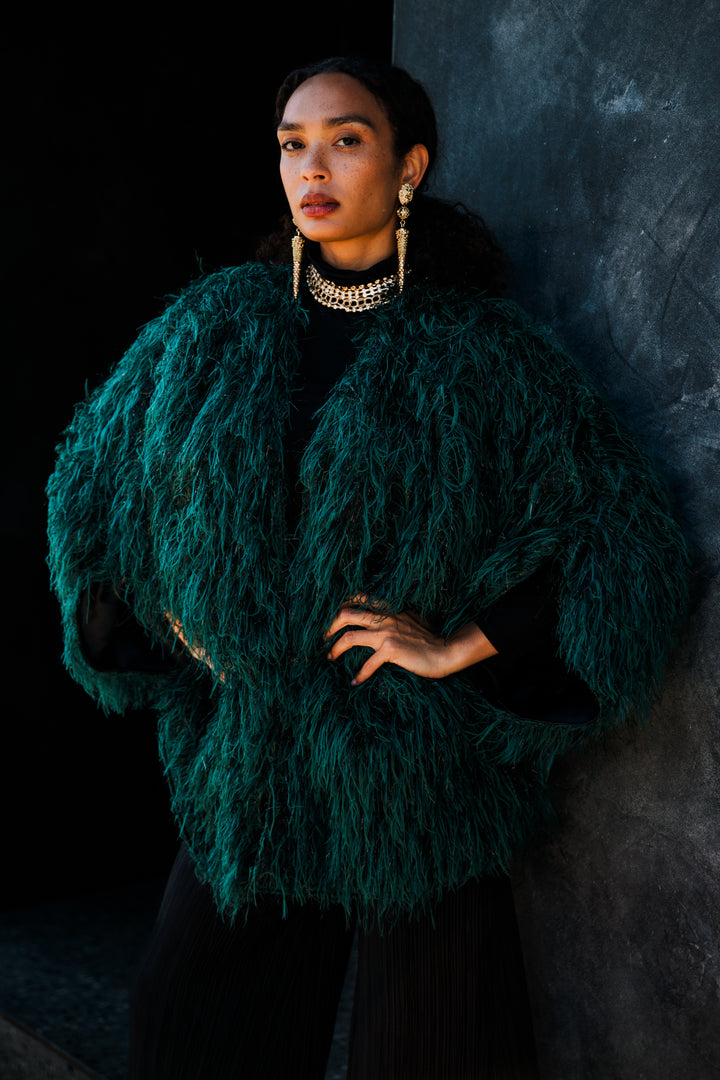 Theater Jacket in “Shag Tinsel" (Emerald)