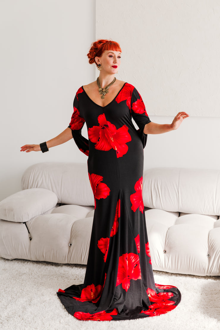Elegownza Cowl Back Gown (Red Hibiscus)