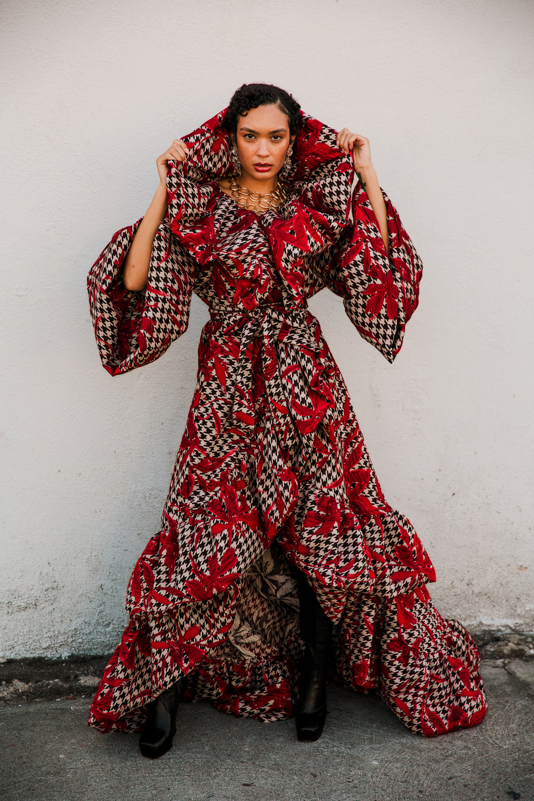 Manhattan Opera Coat Gown Custom in "Piqué Houndstooth"