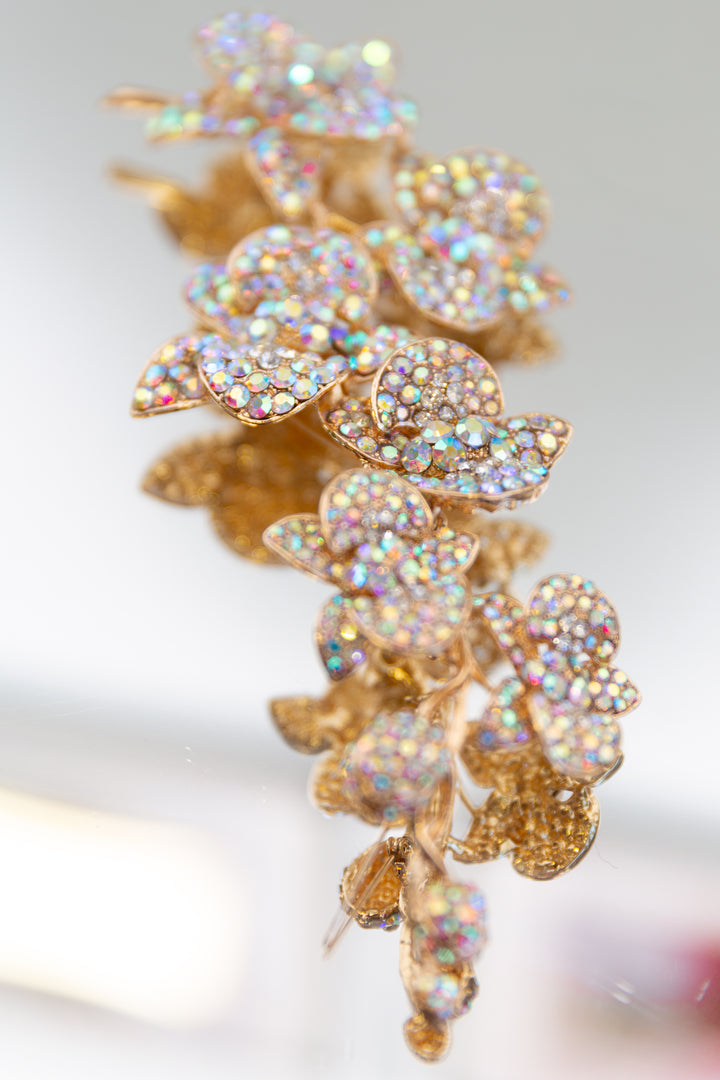 Handmade Swarovski Triple Pin Flower Brooch (Aurora)