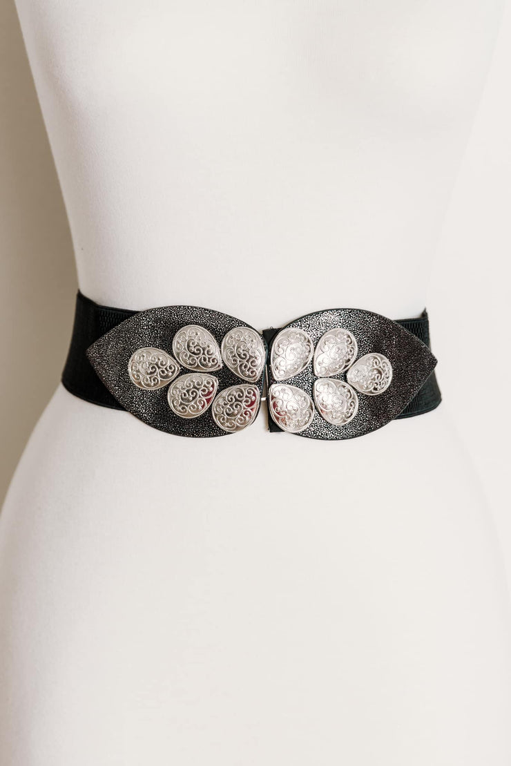 Black and Silver Leaf Belt