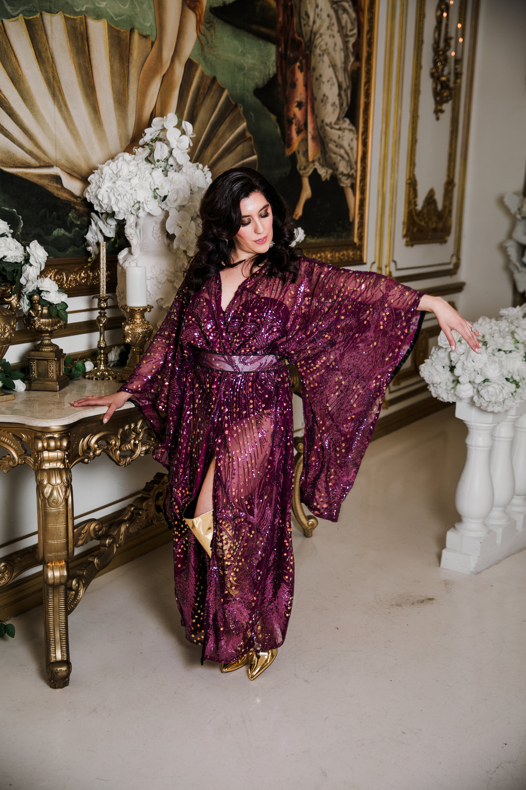 Runway Bohémienne Kimono Robe in “Stardust” (Aubergine)