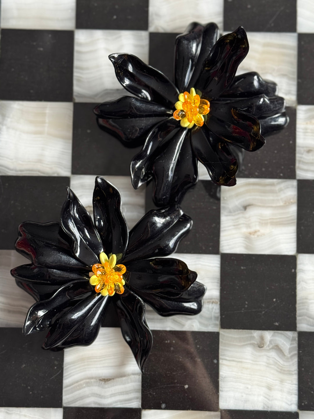 Humongous Tiki Flower Earrings (Black)