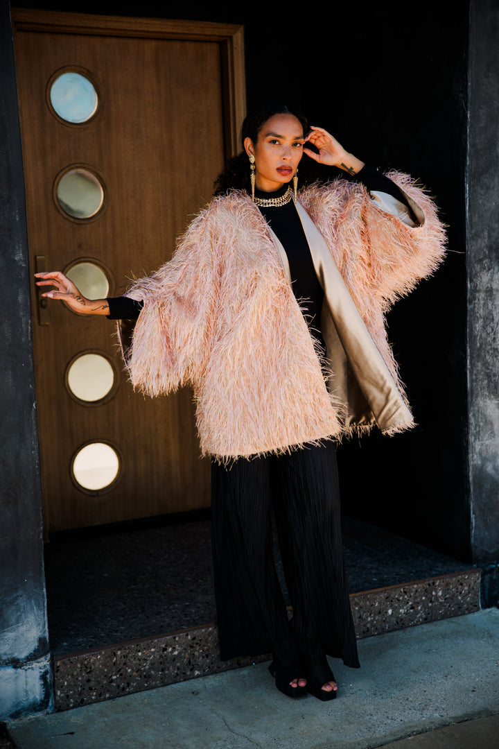 Theater Jacket in “Shag Tinsel" (Blush)