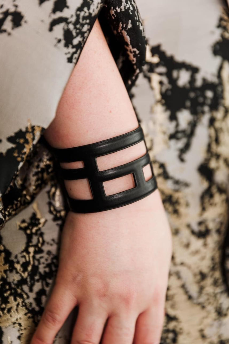 Escape From Paris: Wide Black Open Cuff Rectangles Bracelet