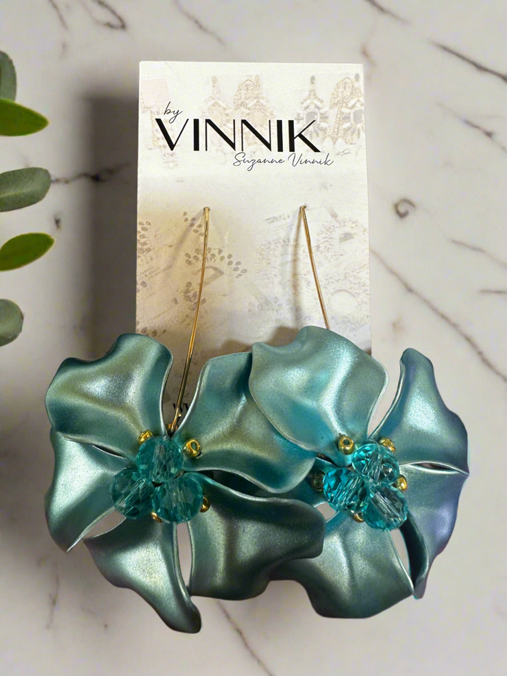 Metallic Flower Earrings (Ice Blue)