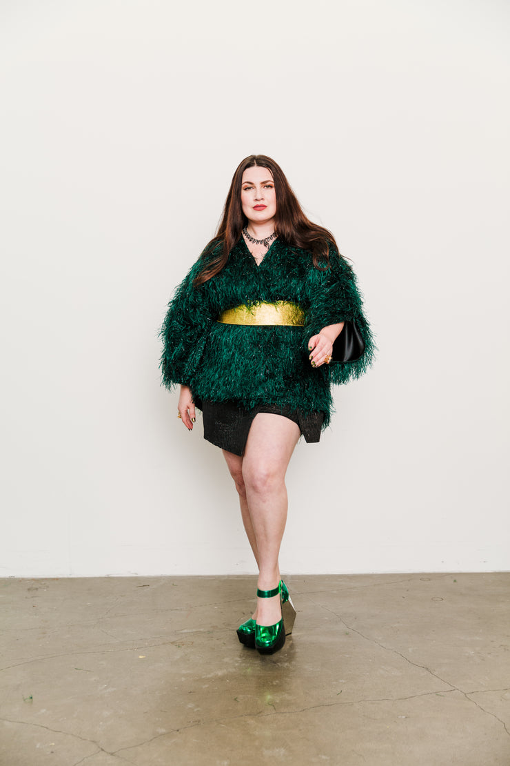 Theater Jacket in “Shag Tinsel" (Emerald)