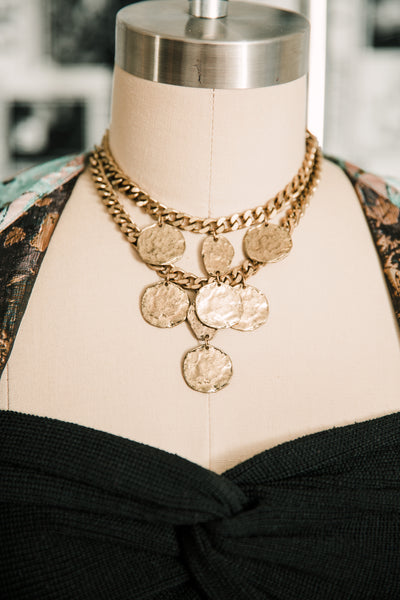 Escape From Paris: Double Layer Gold Chain and Coin Necklace