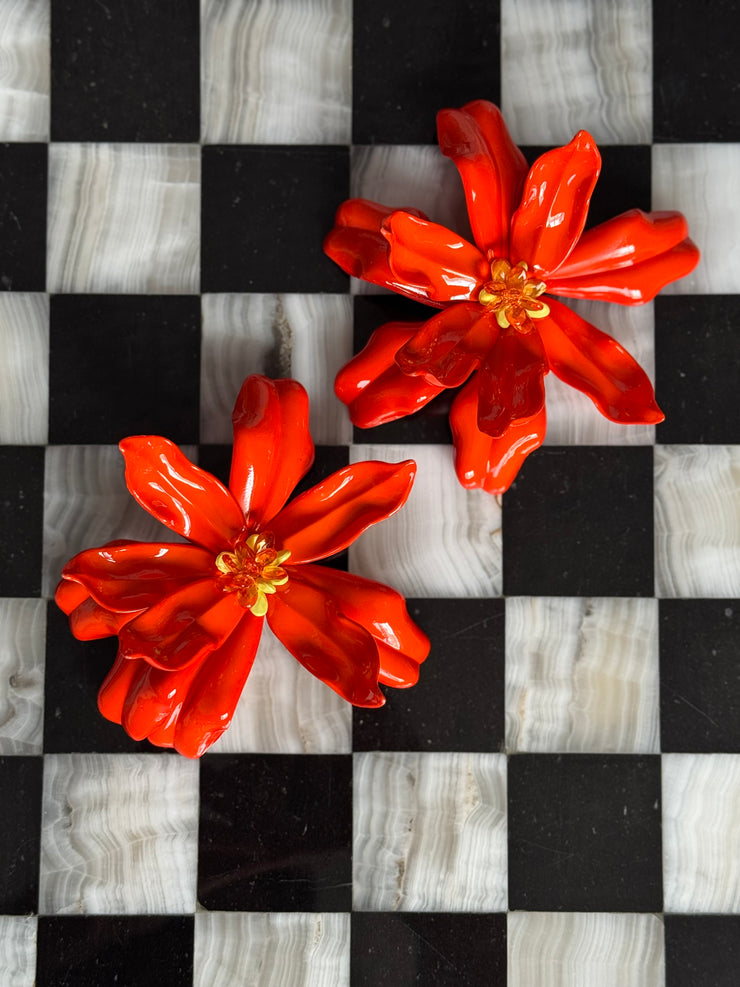 Humongous Tiki Flower Earrings (Orange)