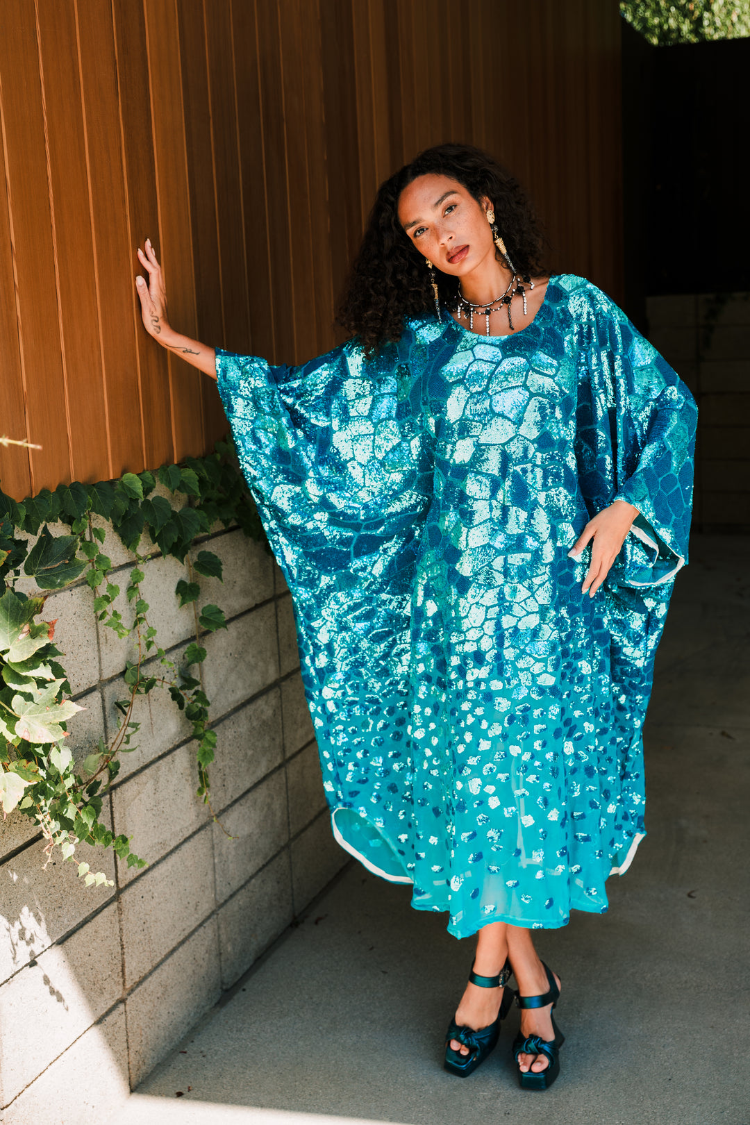Runway Sequin Kaftan in "Good Luck" (Turquoise)