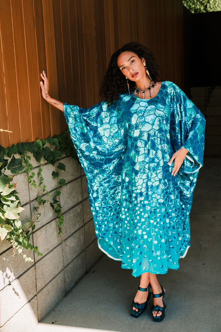 Runway Sequin Kaftan in "Good Luck" (Turquoise)