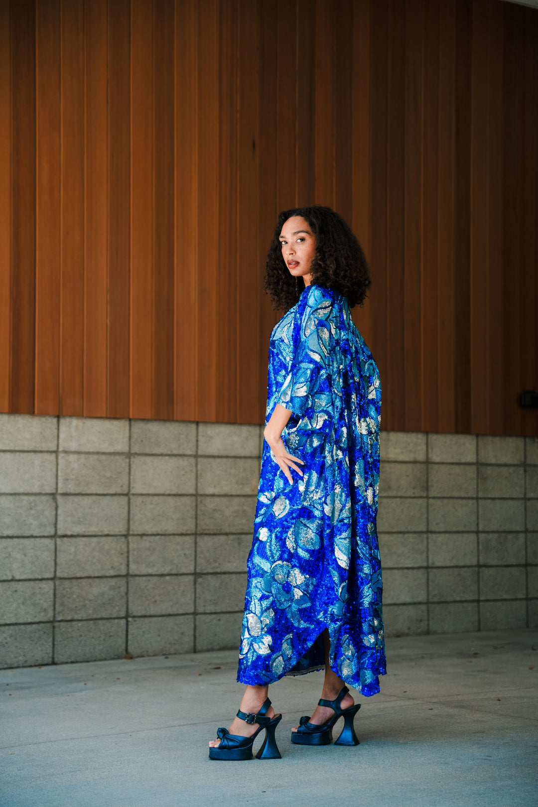 Runway Sequin Kaftan in "Disco Bouquet" (Blue)