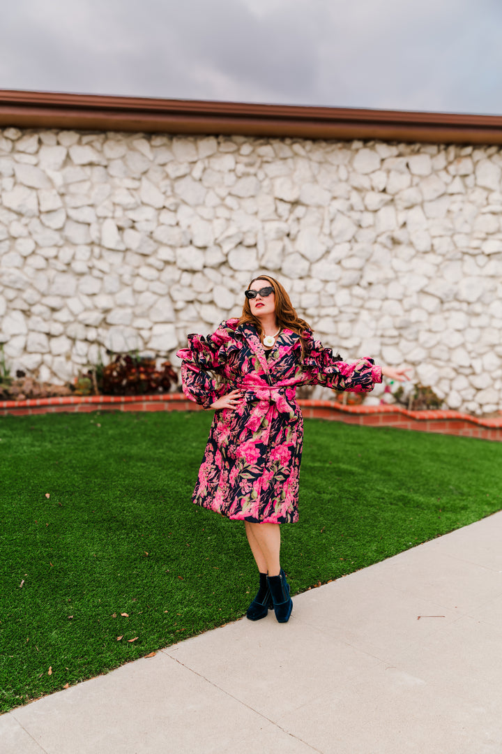 Ruffle Trench Coat in “Linda di Chaminoux”