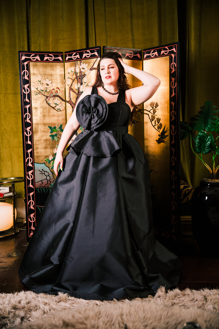 Fleur Peplum Top in "Black Taffeta"